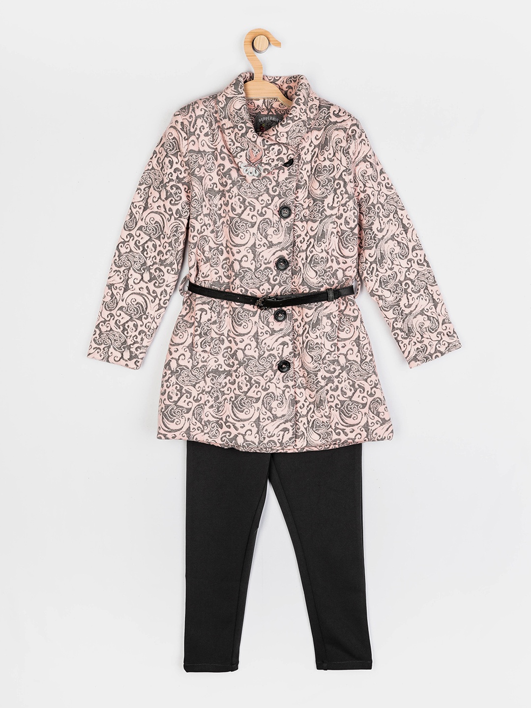

Peppermint Girls Peach-Coloured & Black Printed Shirt with Trousers