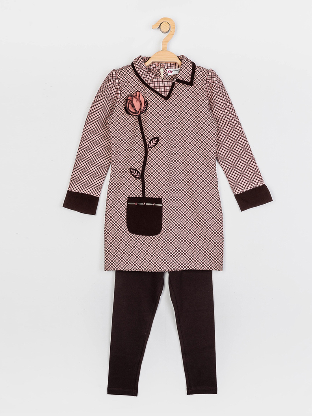 

Peppermint Girls Brown & Black Embellished Top with Trousers