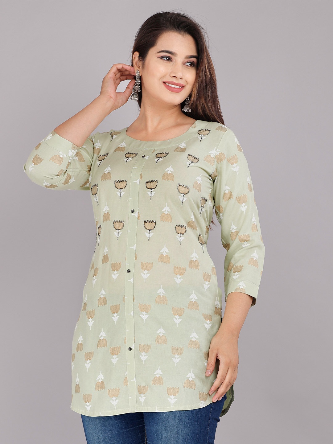 

KALINI Green Printed longline Top