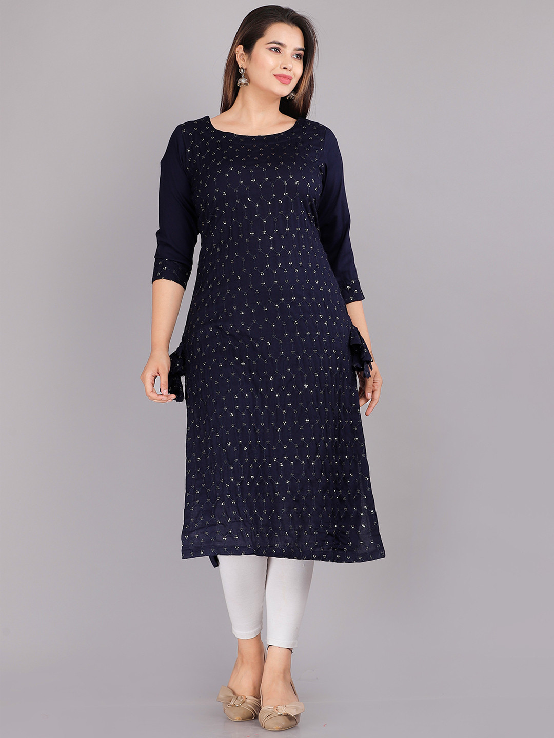 

KALINI Women Blue Geometric Embroidered Kurta