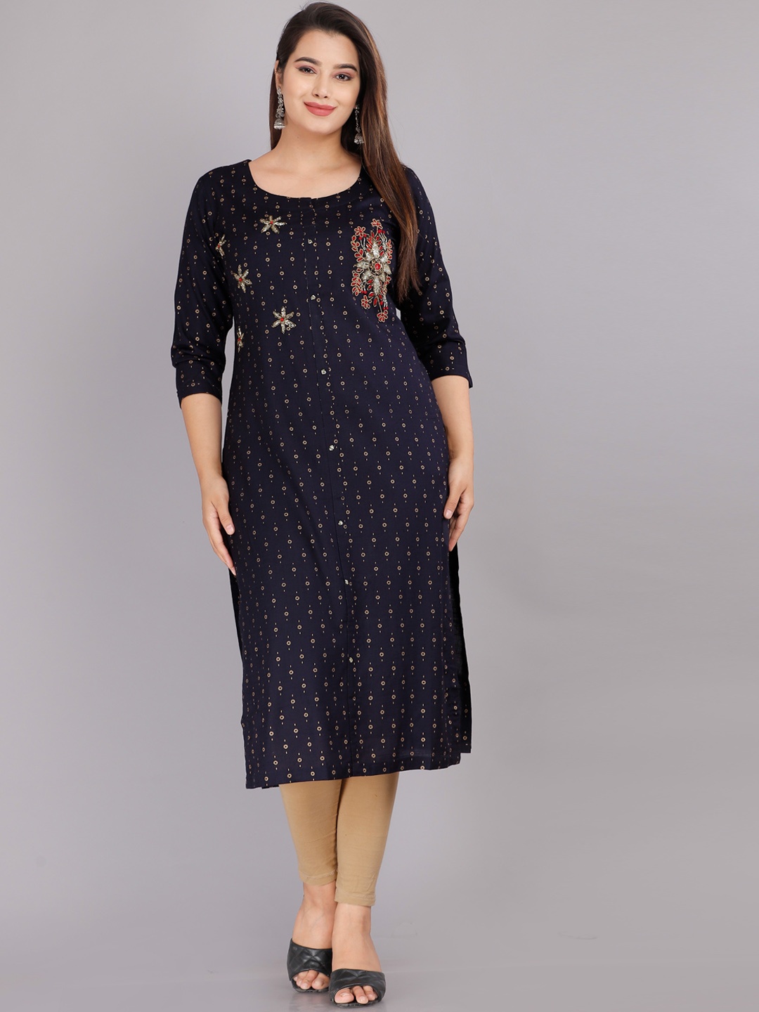

KALINI Women Navy Blue Ethnic Motifs Printed Kurta