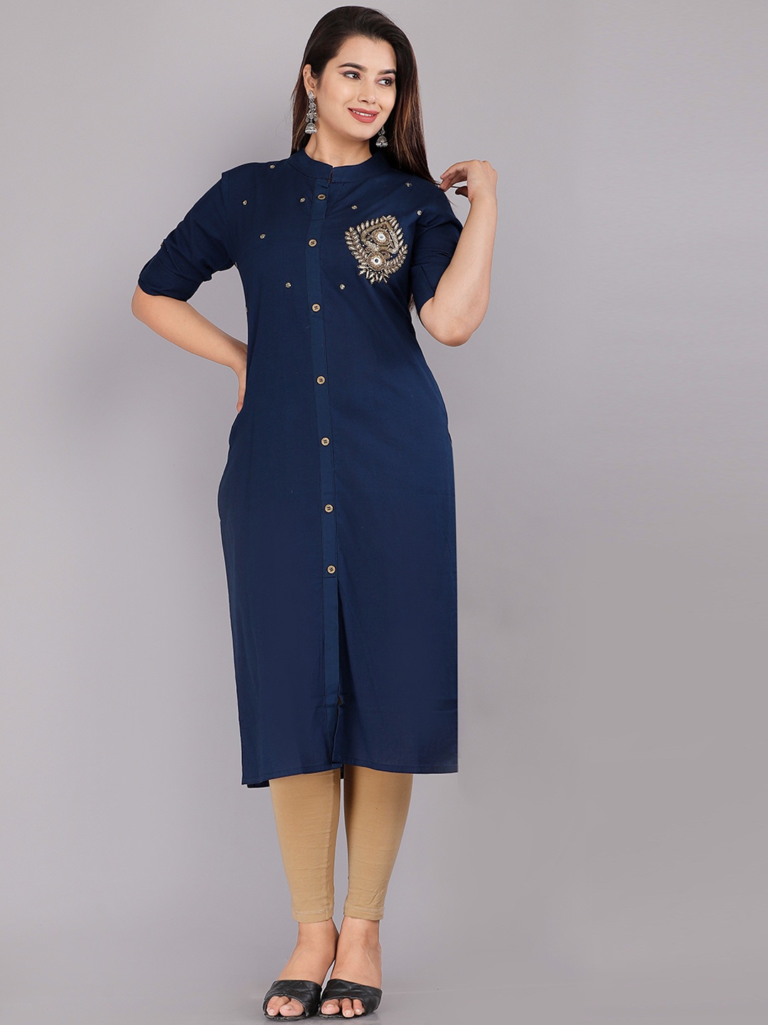 

KALINI Women Navy Blue Embroidered Kurta