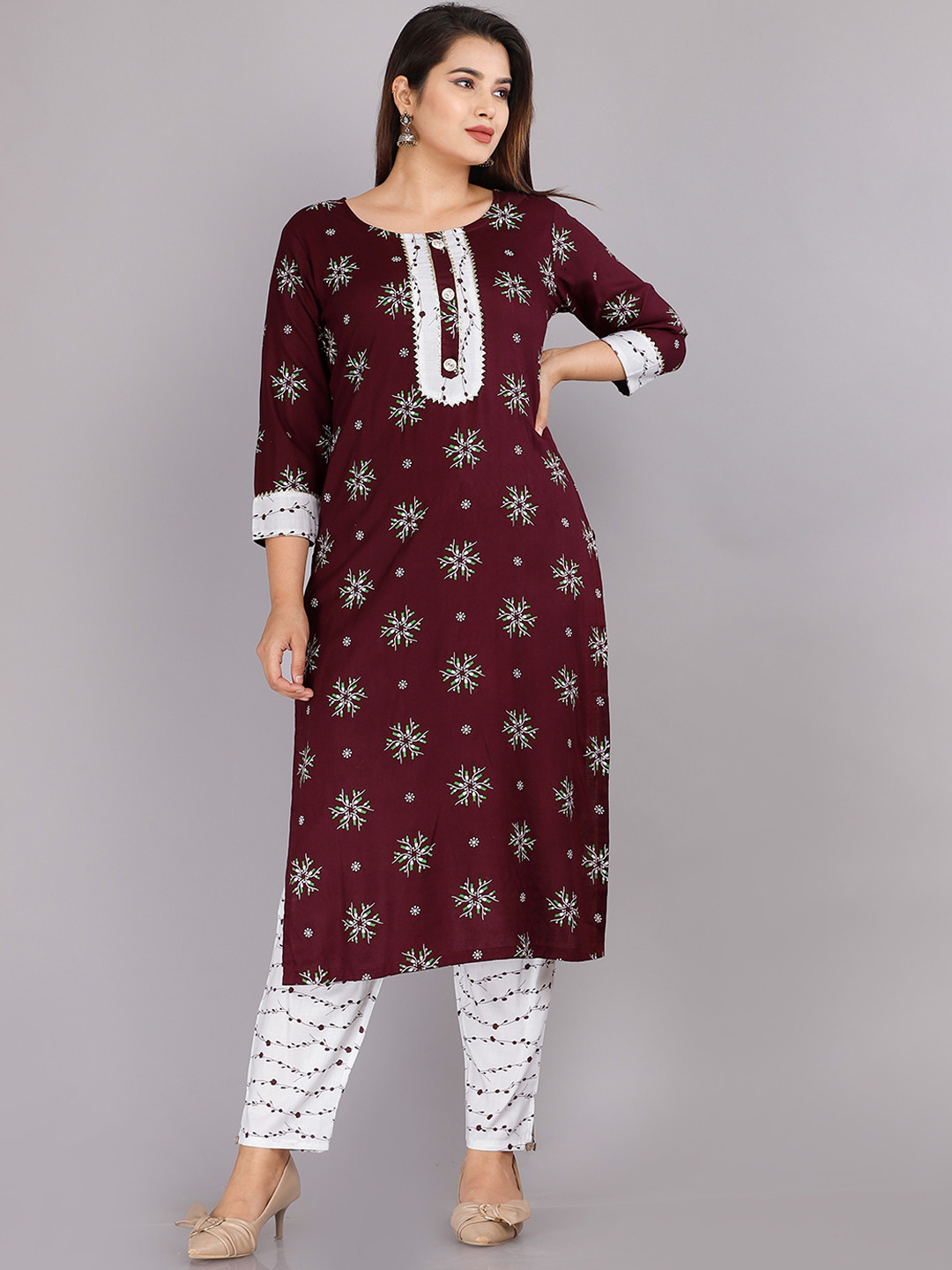 

KALINI Women Maroon Ethnic Motifs Printed Kurta with Trousers