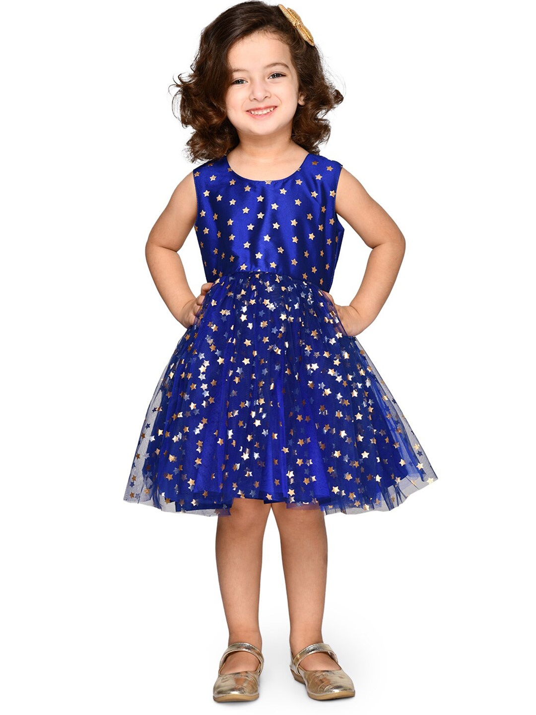 

SAKA DESIGNS Kids Blue Layered Net Dress
