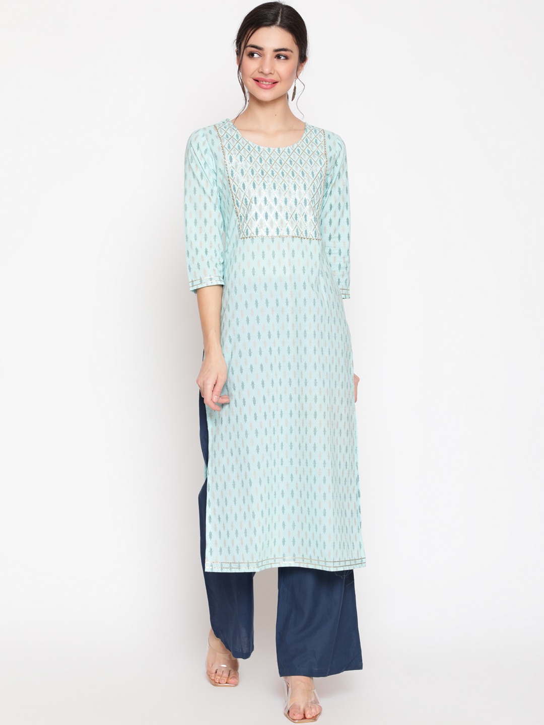 WOMENCLICK Women Blue Geometric Printed Kurta