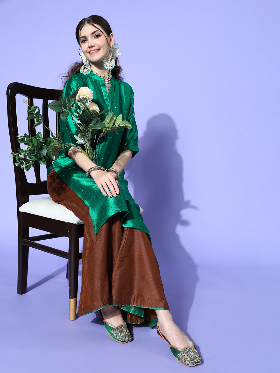 

Tikhi Imli Women Green Art Silk Bling it On Kurta