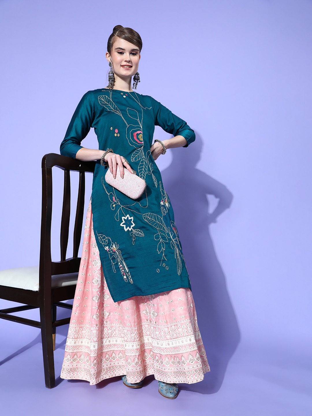 

Tikhi Imli Women Teal Crepe Ethereal Embroidery Kurta