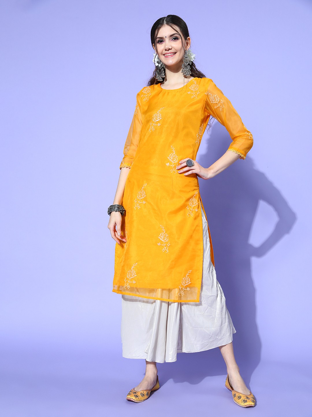

Tikhi Imli Women Yellow Organza Ethereal Embroidery Kurta
