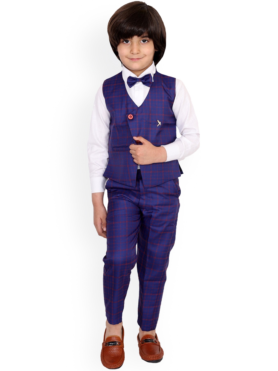 

FOURFOLDS Boys Checked 3-Piece Suit, Navy blue
