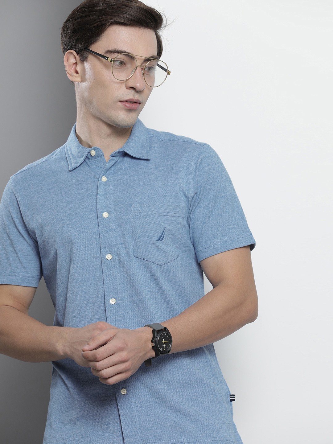 

Nautica Men Blue Solid Casual Shirt
