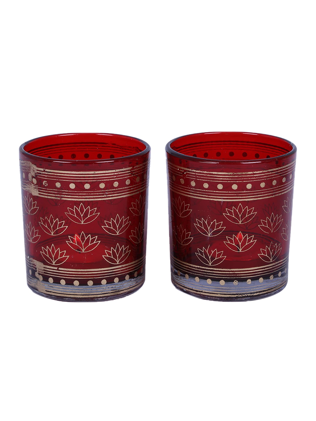 

HomeTown Pack of 2 Red & White Printed Glass Candle Holder