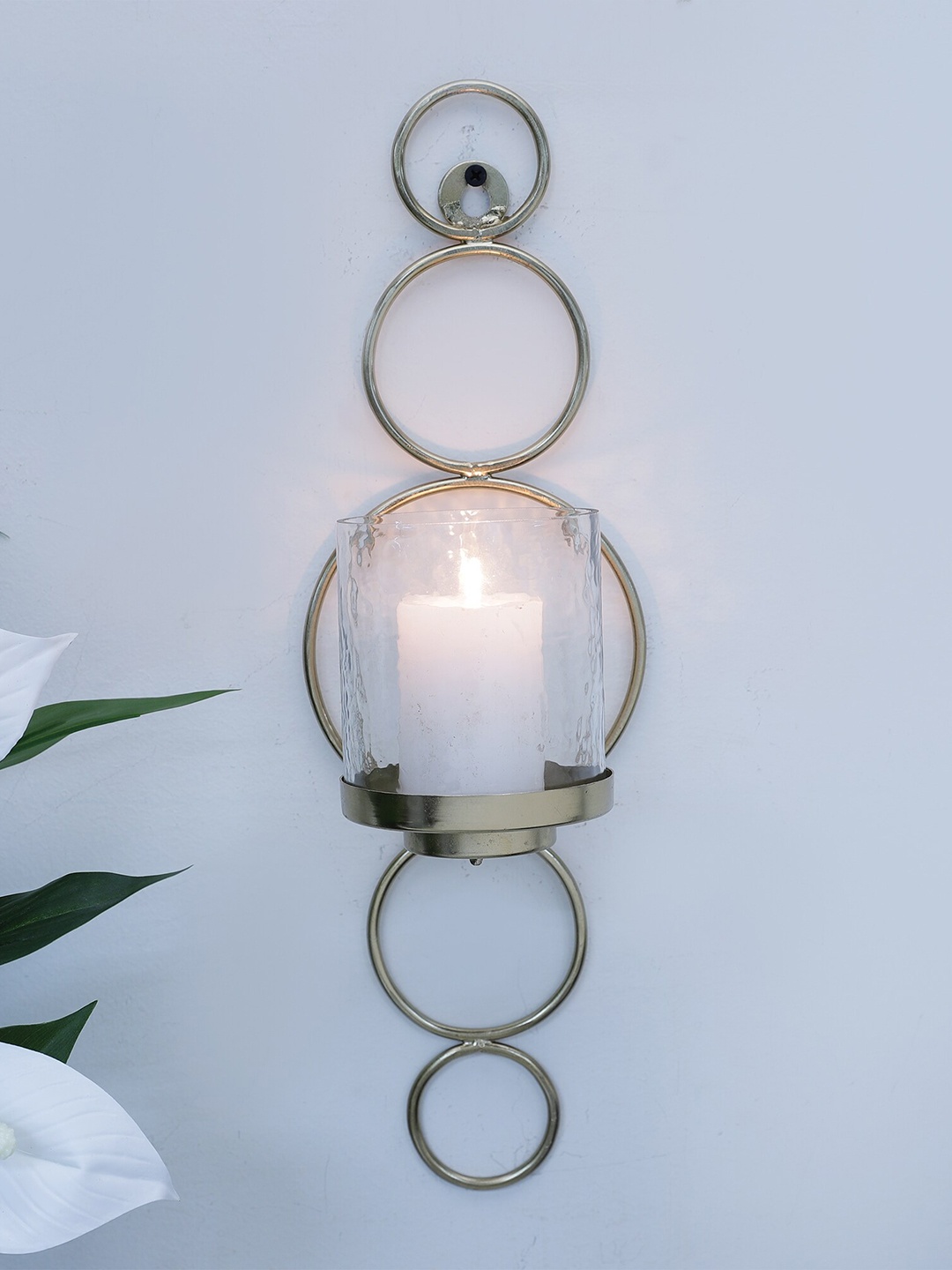 

HomeTown Gold-Toned Solid Nyra Metal And Glass Wall Sconce Candle Holder