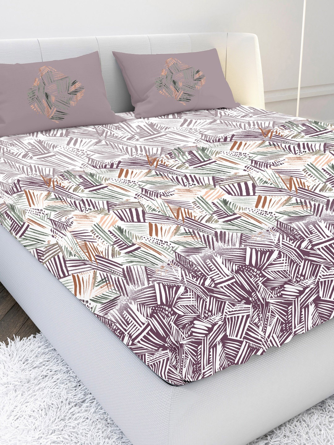 

MAYFAIR HOMES LONDON Unisex Mauve Printed 210TC King Bedsheet with 2 Pillow Covers