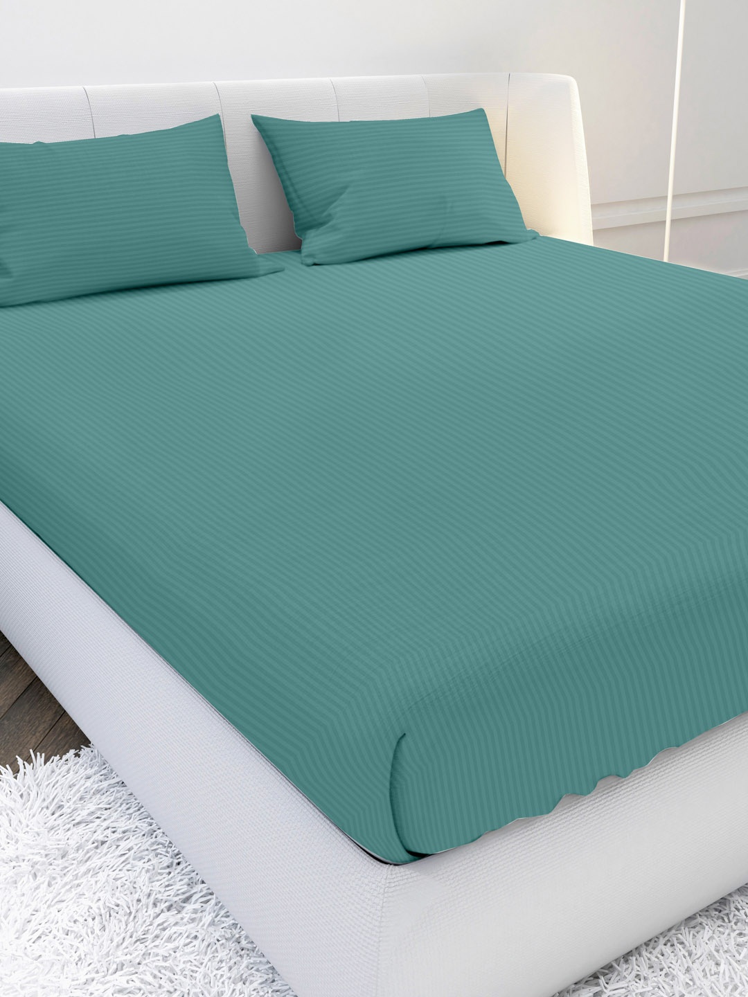 

MAYFAIR HOMES LONDON Green 100 % Cotton Satin Stripe 300TC Bedsheet