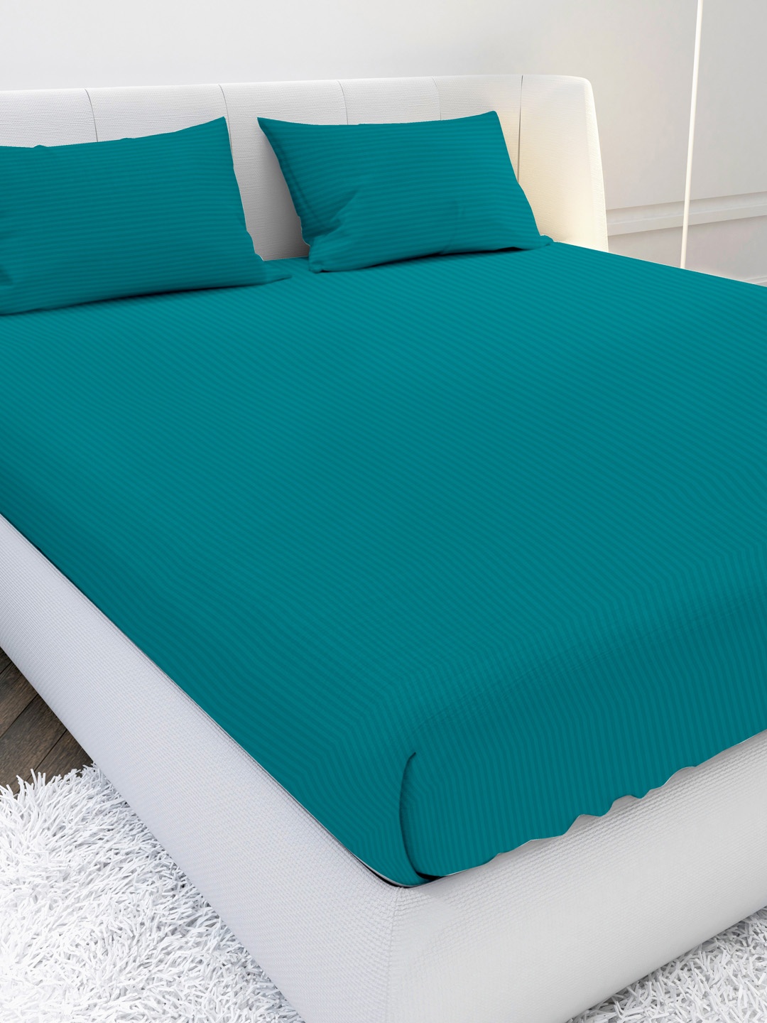 

MAYFAIR HOMES LONDON Blue Striped 300TC Super King Bedsheet with 2 pillow covers