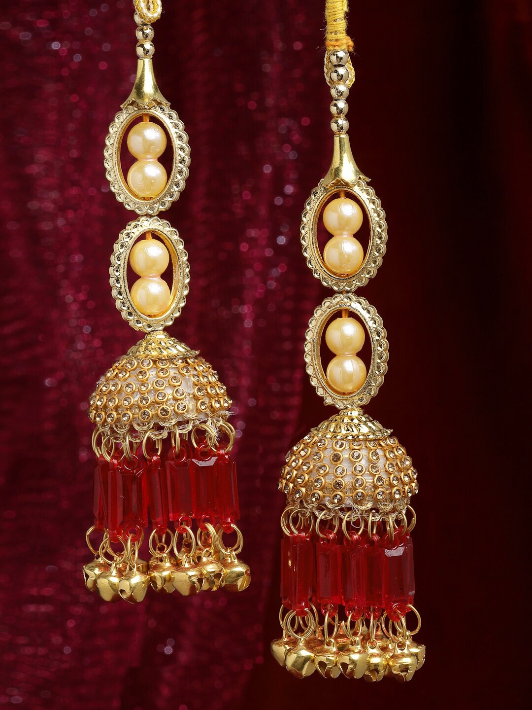 

PANASH Women Set Of 2 Gold-Plated Red CZ Stone-Studded Bridal Kaleeras