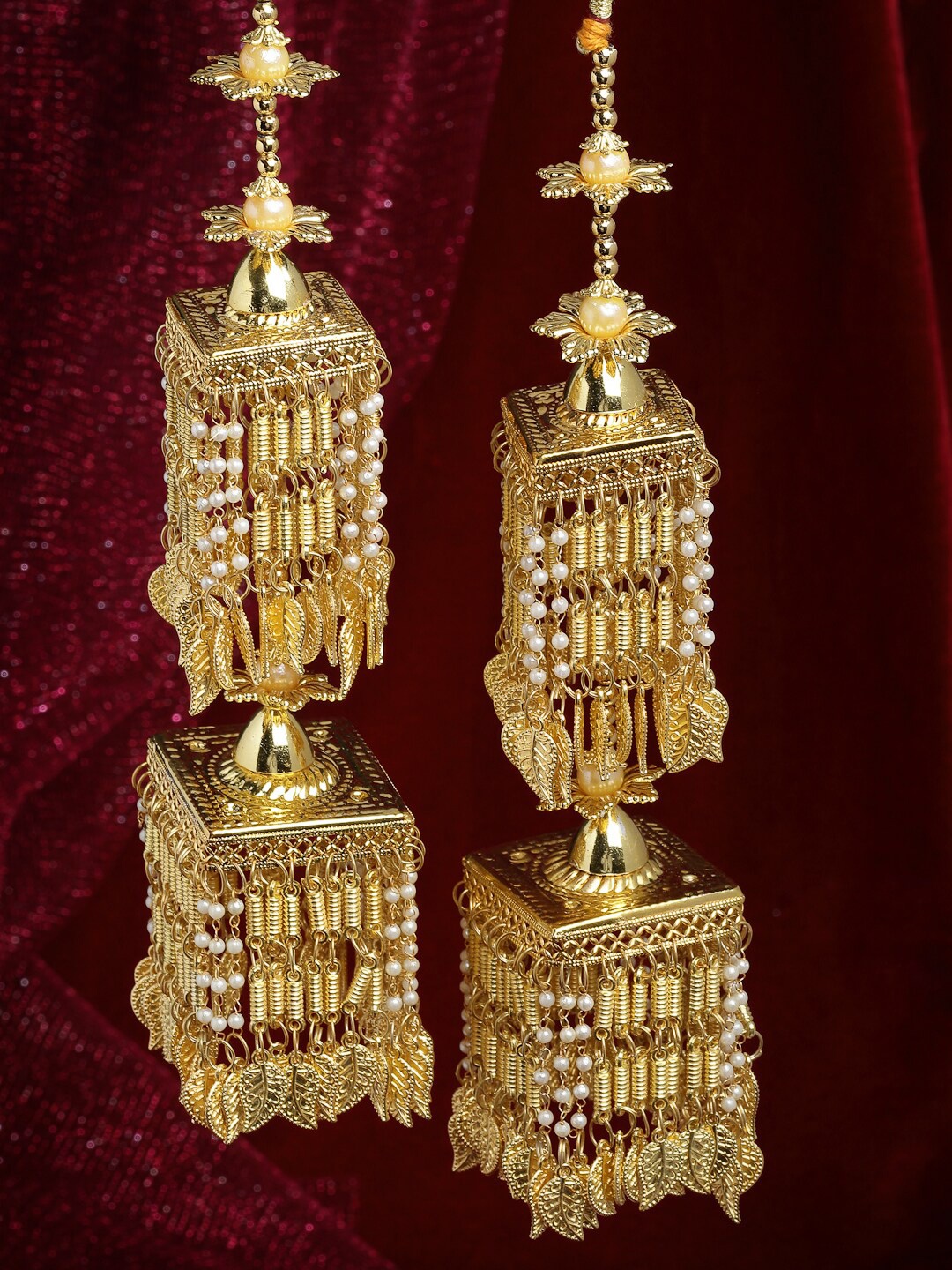 

PANASH Pack Of 2 Gold Plated & White Pearl Beaded Bridal Heavy Kaleera Sets