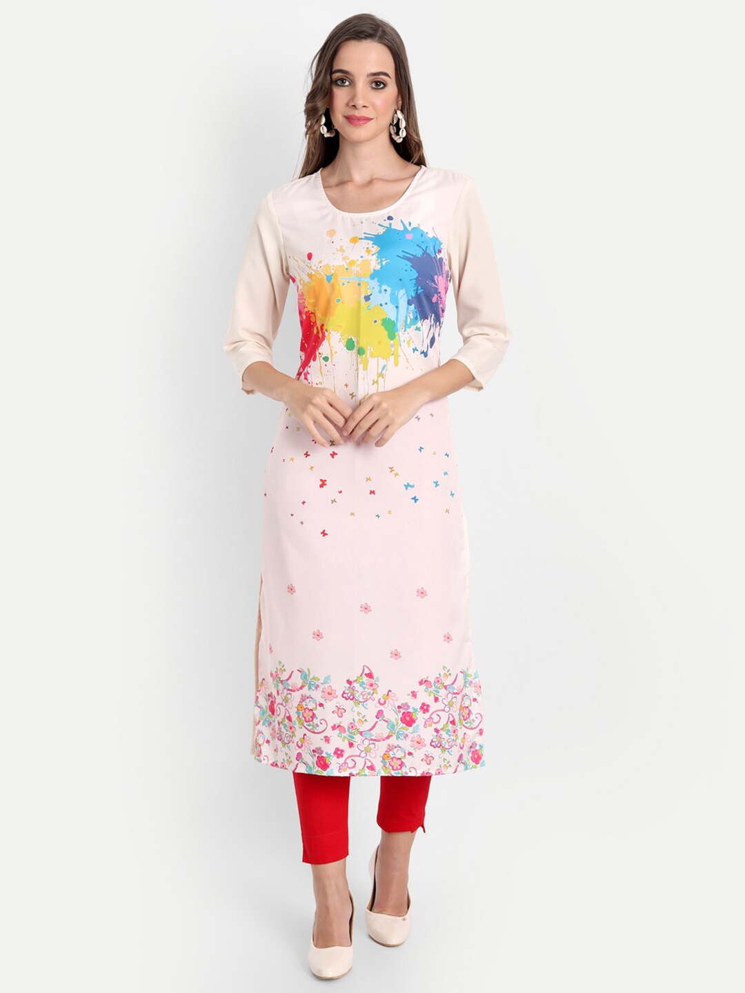 

soan Women Peach-Coloured Floral Printed Crepe Kurta