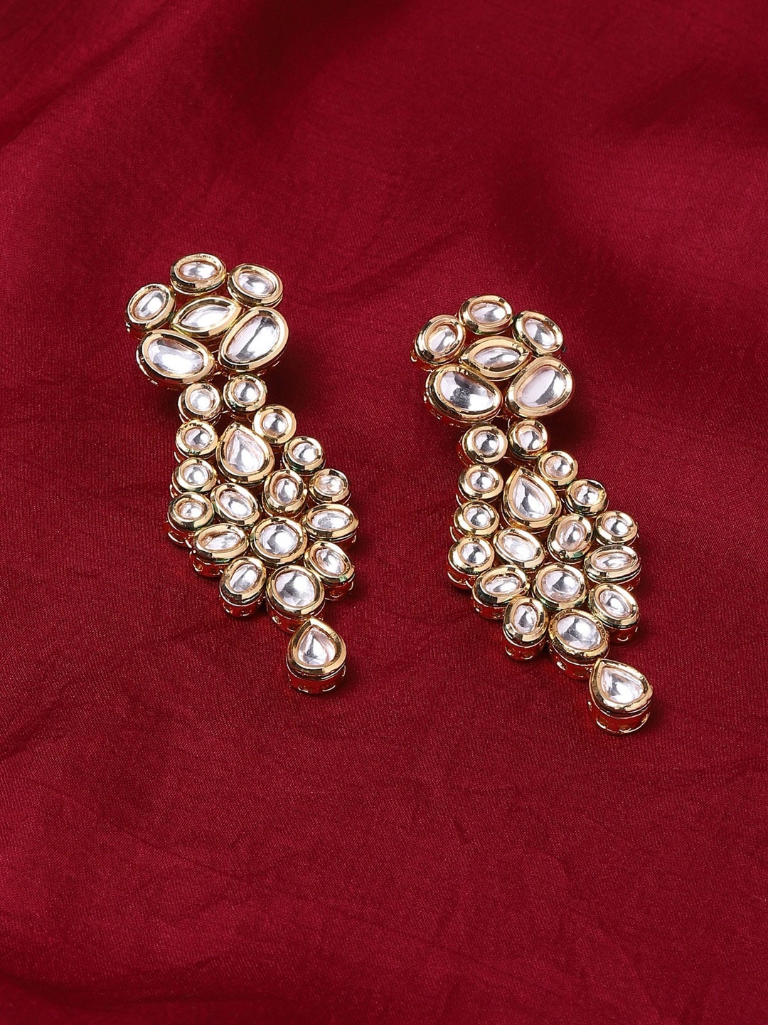

Voylla White Gold-Plated Floral Drop Earrings