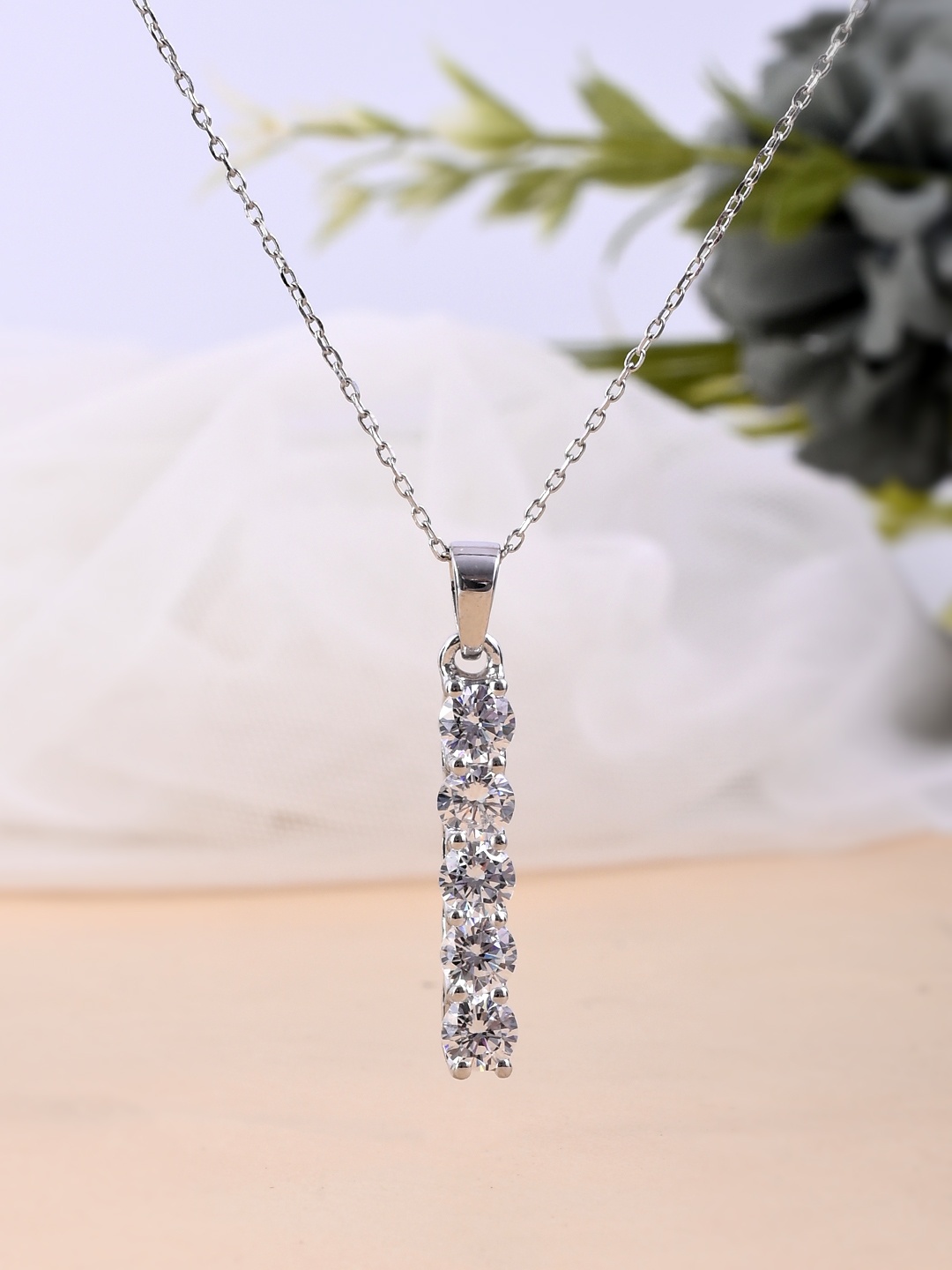 

Studio Voylla 925 Sterling Silver American Diamond CZ Exquisite Linear Pendant