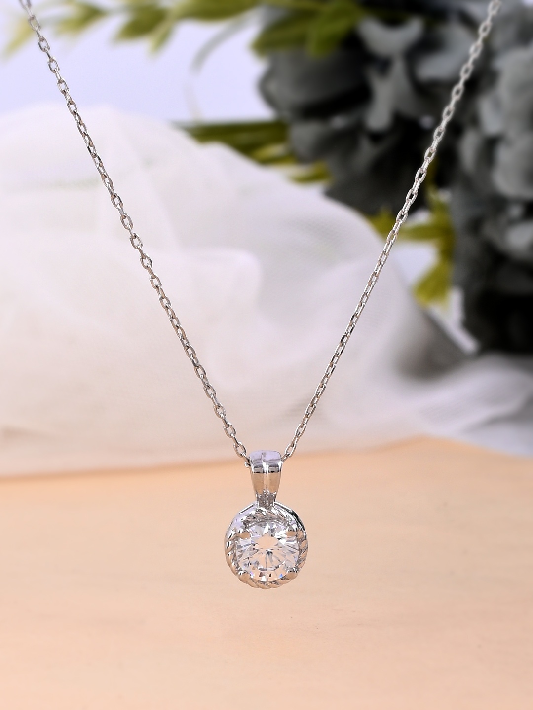 

Studio Voylla 925 Sterling Silver American Diamond CZ Stone Pendant Necklace