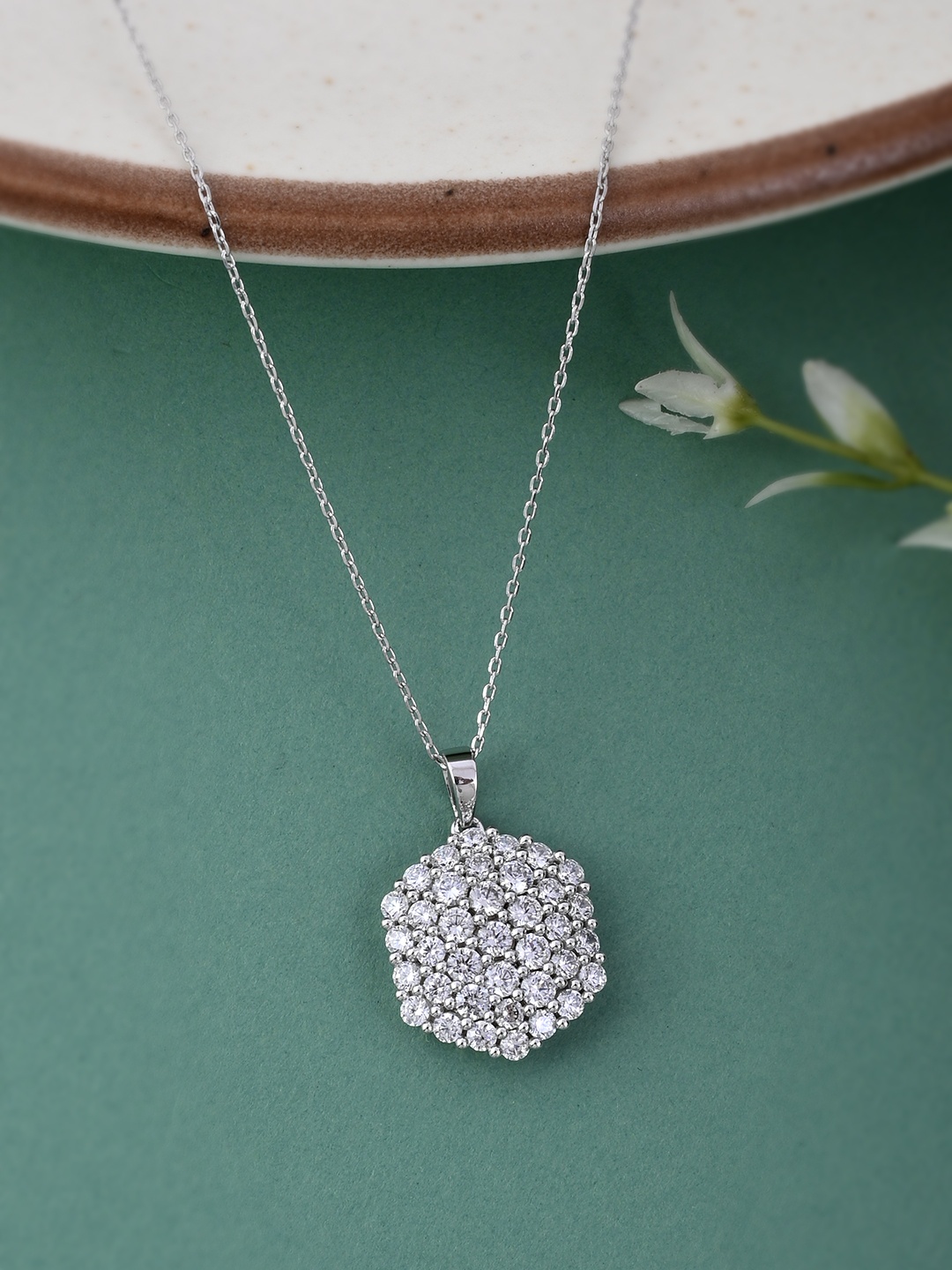 

Studio Voylla 925 Sterling Silver American Diamond CZ Crafted Pendant