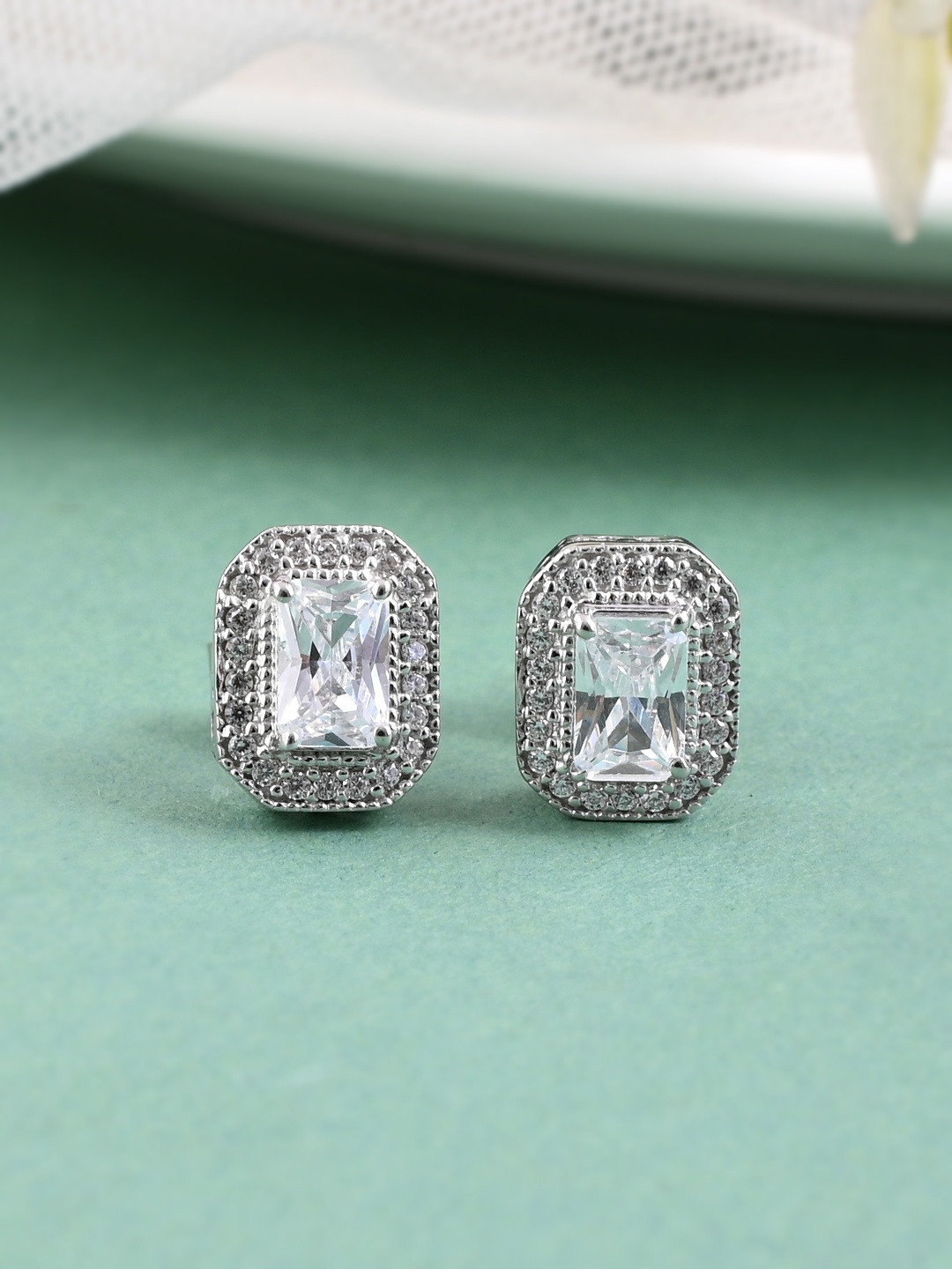 

Studio Voylla 925 Sterling Silver AD Studded Contemporary Studs Earrings