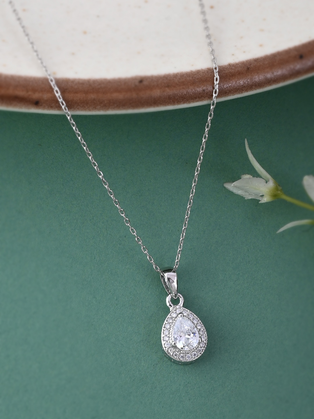 

Studio Voylla 925 Sterling Silver American Diamond CZ Exquisite Stone Carved Pendant