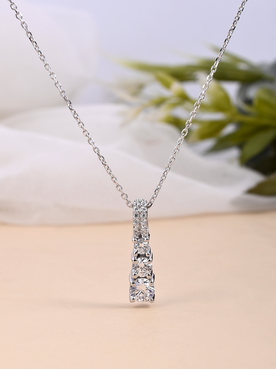 

Studio Voylla 925 Sterling Silver American Diamond CZ Aesthetic Cone Shaped Pendant
