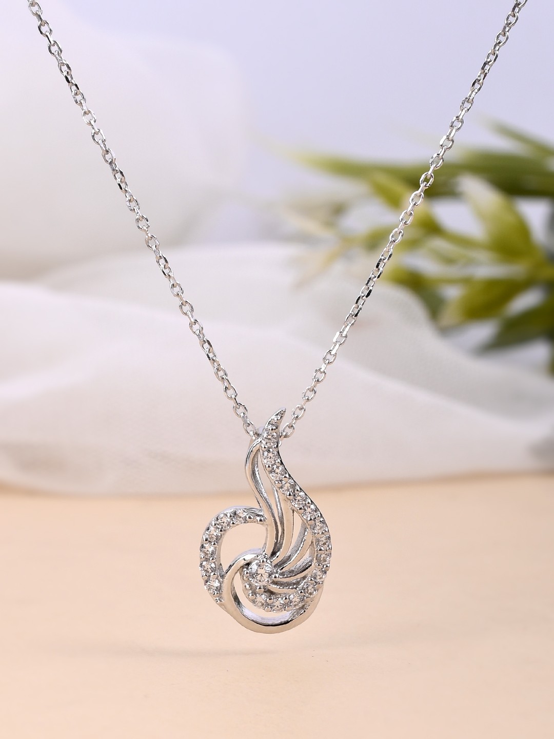 

Studio Voylla 925 Sterling Silver American Diamond CZ Aesthetic & Fabricated Pendant
