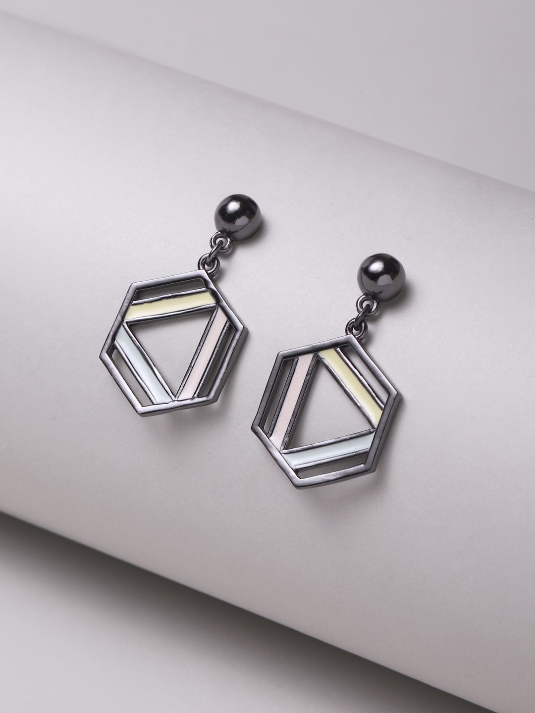 

Voylla Women Black Contemporary Brass Drop Earrings