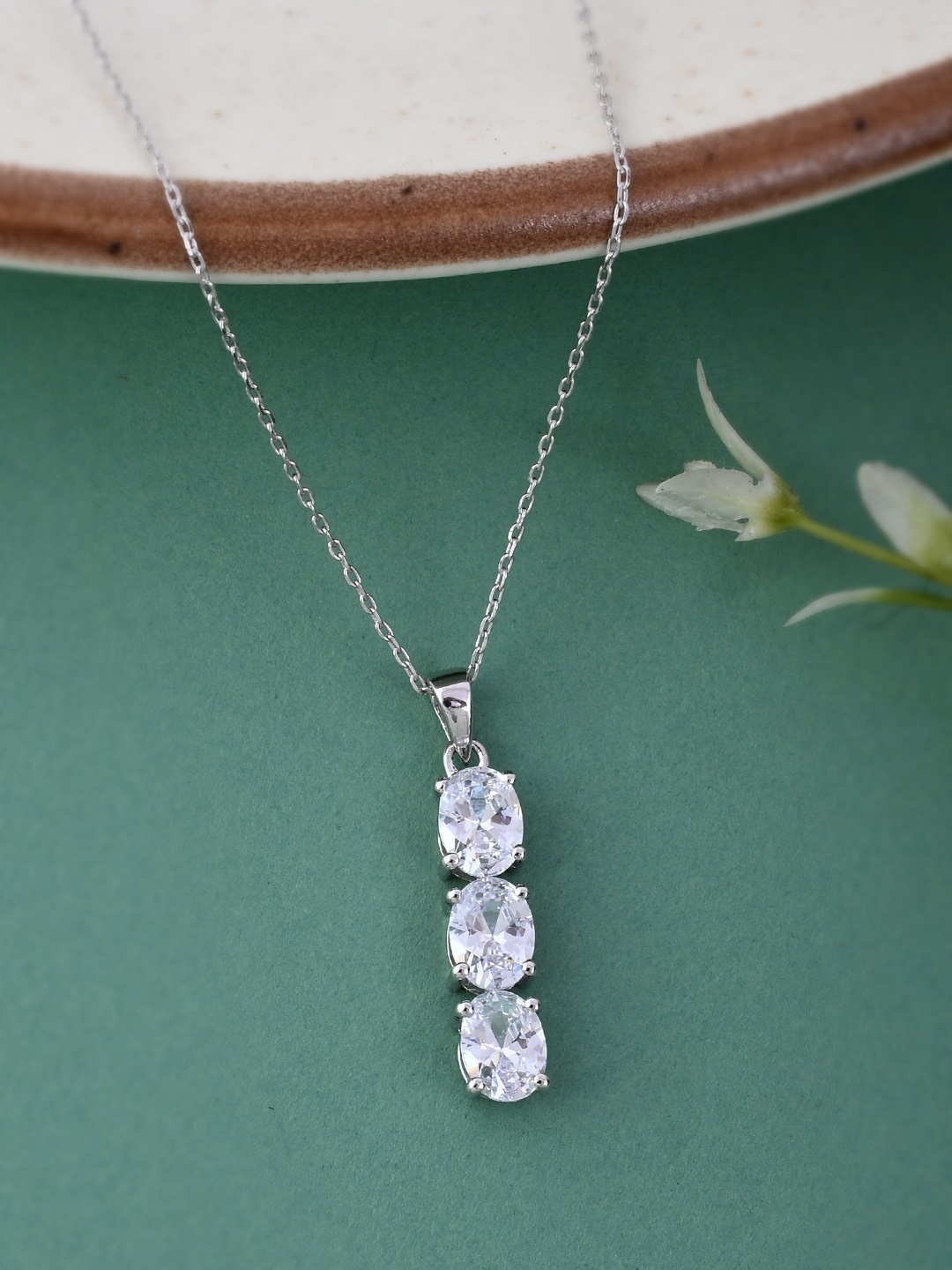 

Studio Voylla 925 Sterling Silver American Diamond CZ Pendant Necklace