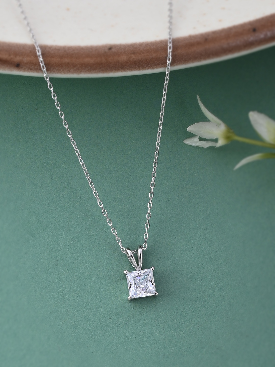 

Studio Voylla 925 Sterling Silver American Diamond CZ Crafted Pendant