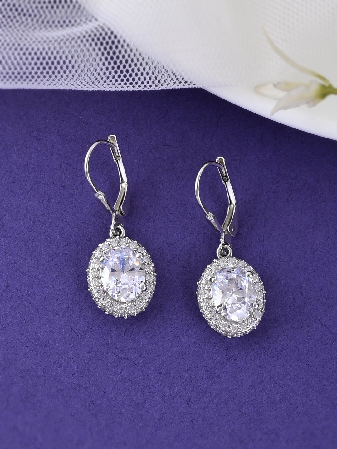 

Studio Voylla Silver-Toned Contemporary Jhumkas Earrings