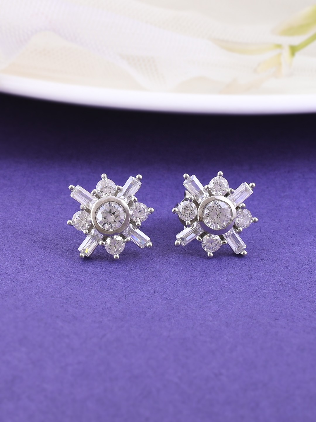 

Studio Voylla 925 Sterling Silver AD Studded Floral Studs Earrings