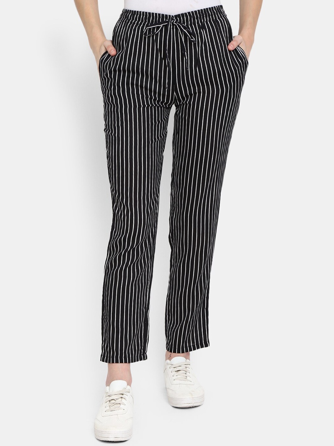 

V-Mart Women Black & White Striped Track Pants