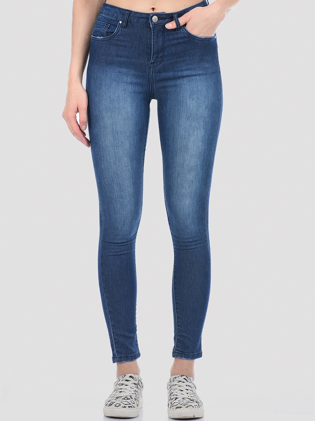 

TALIA Women Navy Blue Skinny Fit Mildly Distressed Heavy Fade Stretchable Jeans