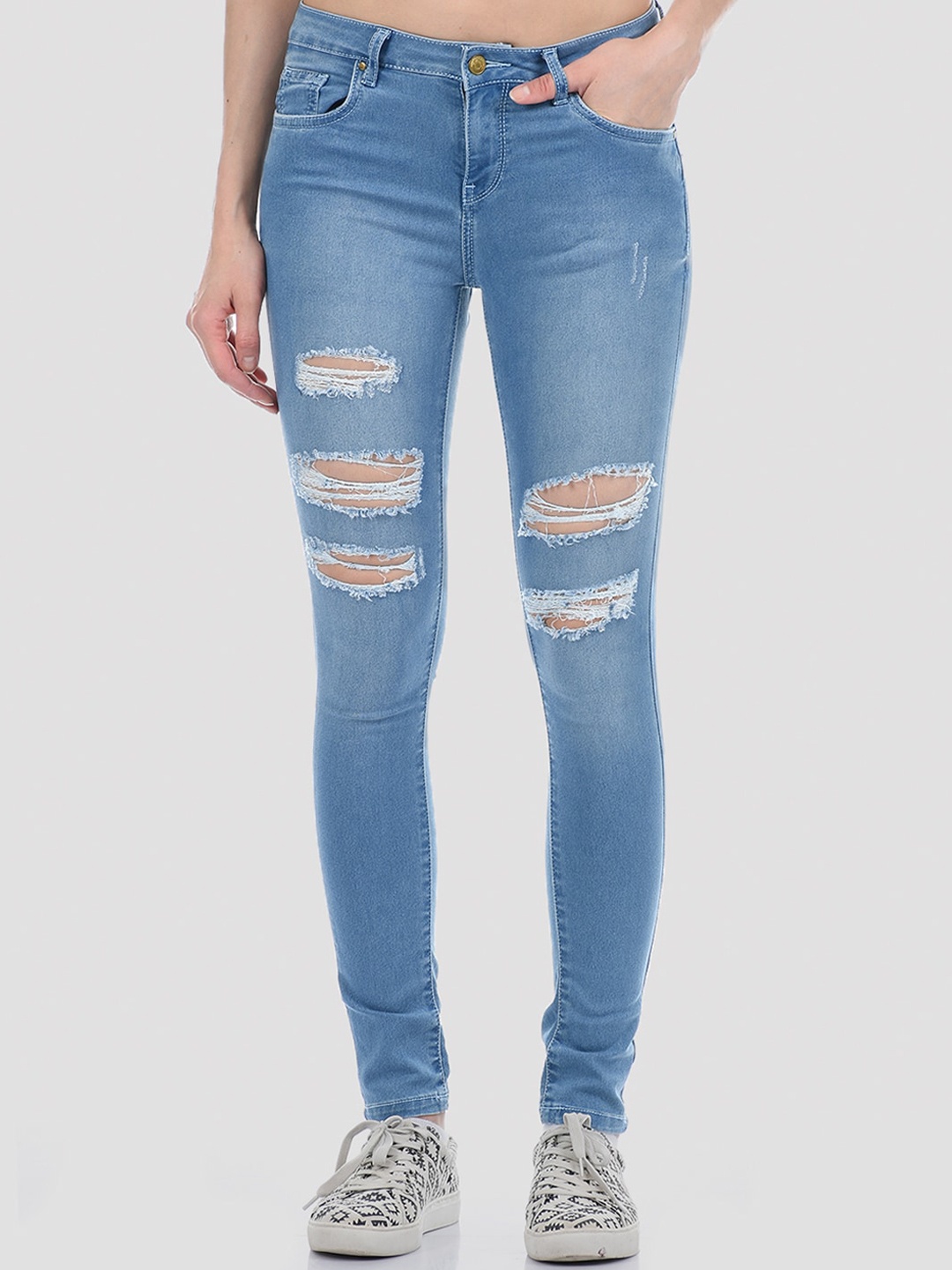 

TALIA Women Blue Skinny Fit Highly Distressed Light Fade Stretchable Jeans