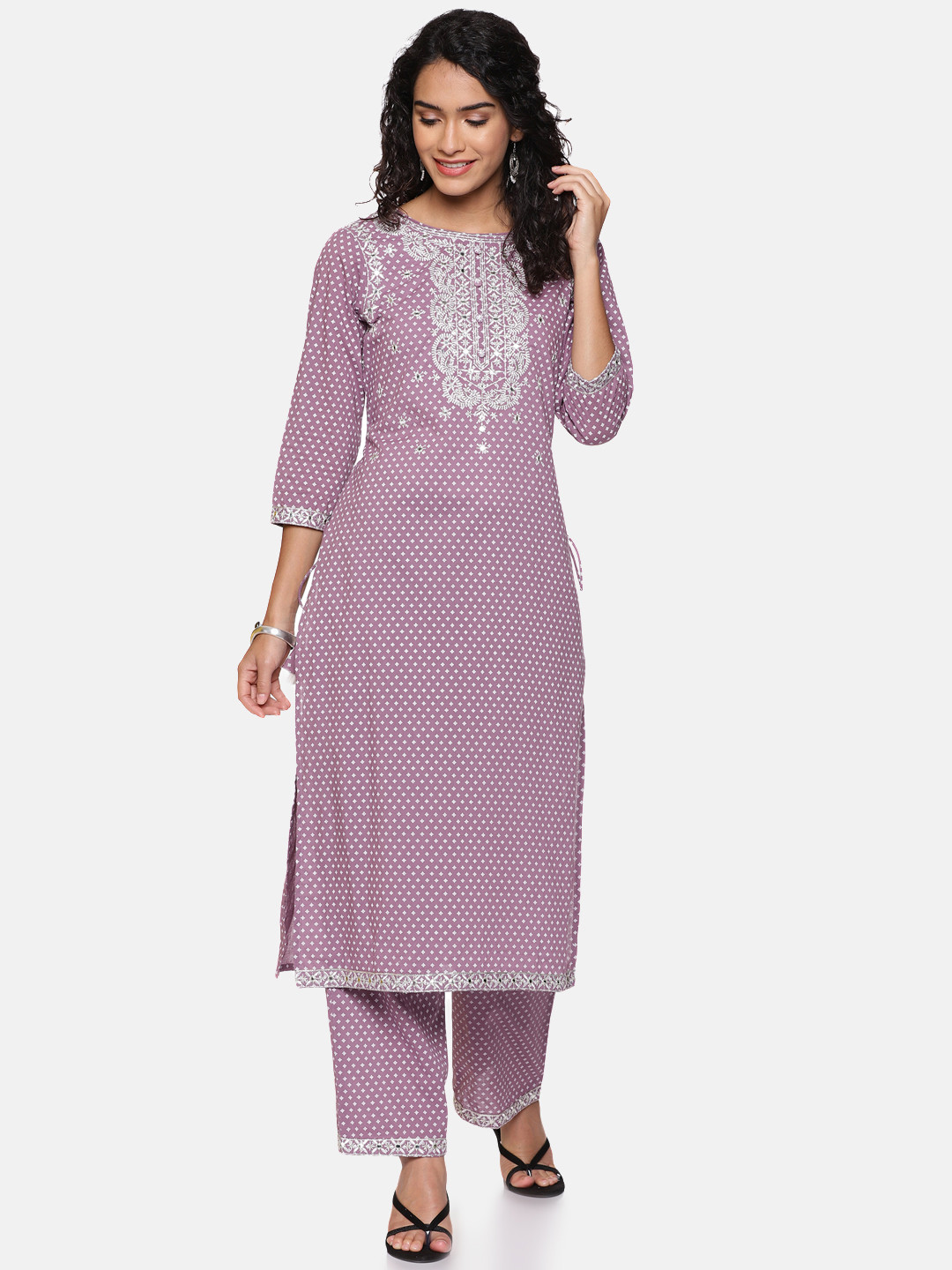 

Palakh Women Purple Floral Yoke Design Pure Cotton Kurta with Palazzos