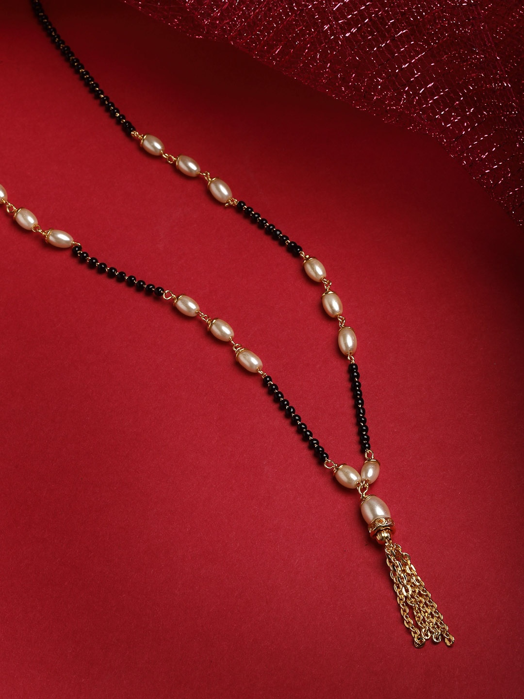 

PANASH Gold-Plated Black Pearl Beaded Mangalsutra