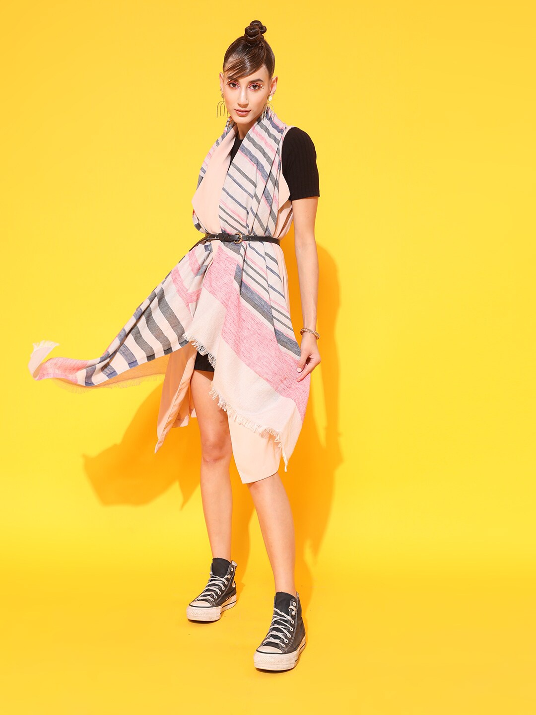 

STREET 9 Women Pink & Grey Striped Scarf