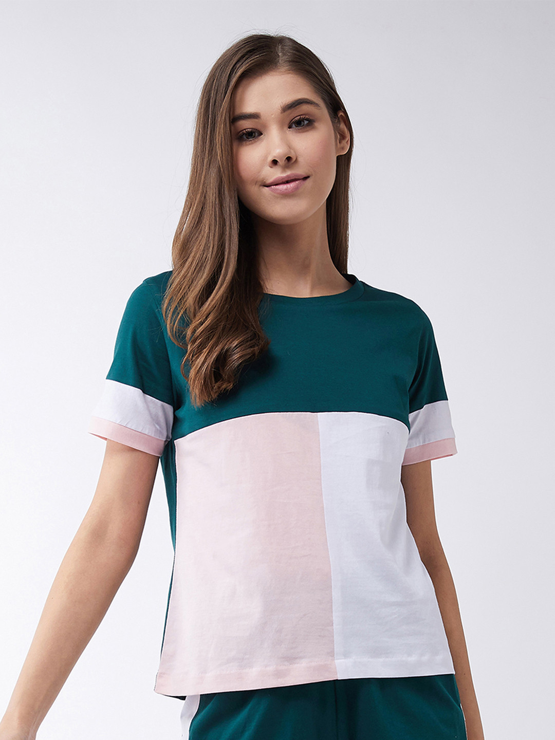 

Miss Chase Women Colourblocked T-shirt, Green
