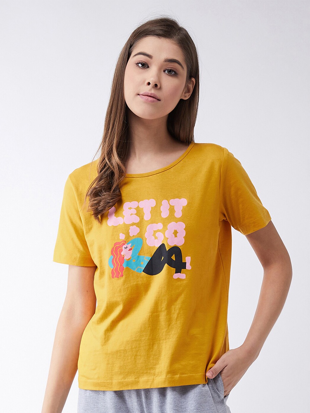 

Miss Chase Women Yellow Typography Printed T-shirt