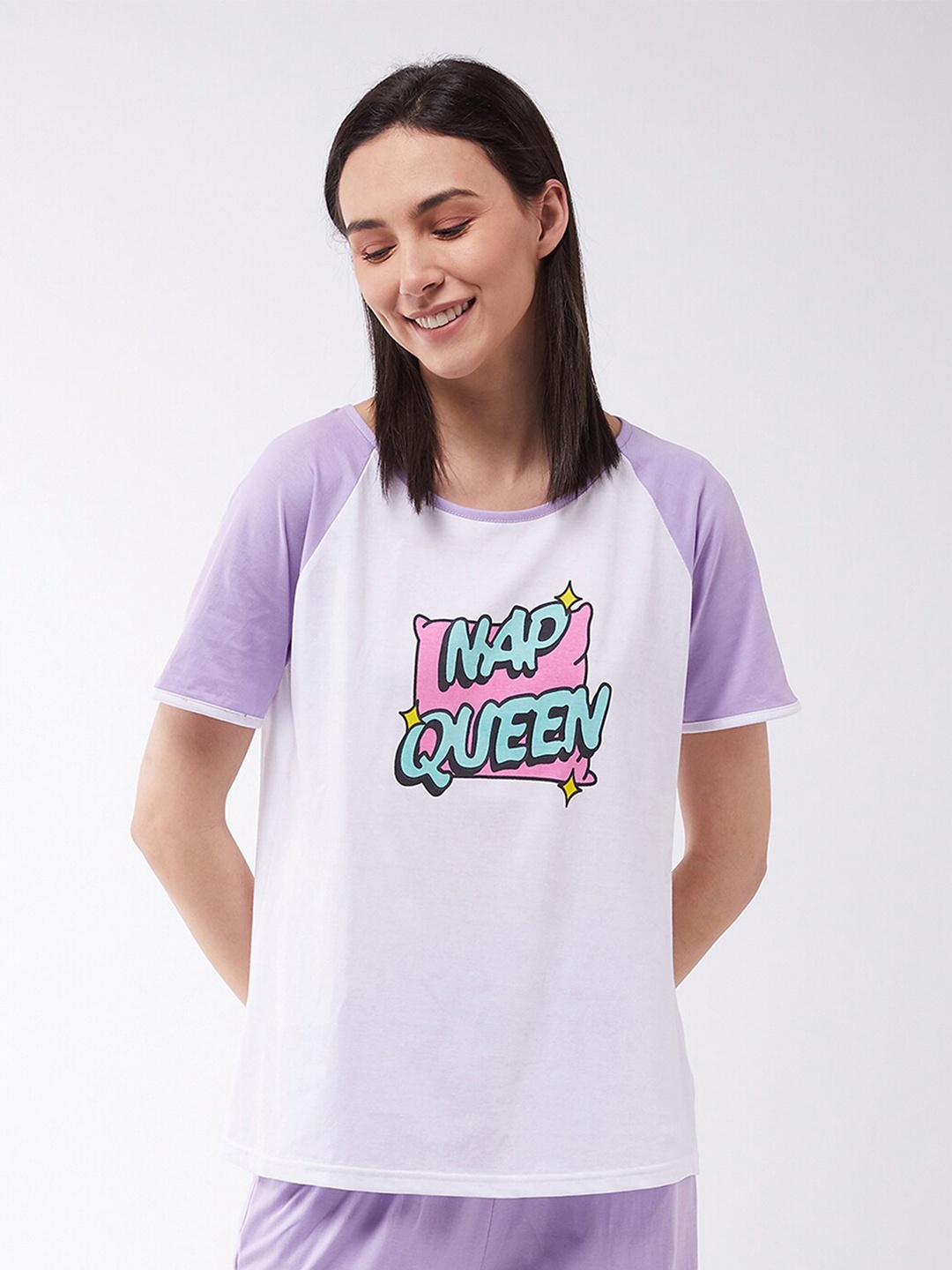 

Miss Chase Women White & Purple Typography Printed T-shirt