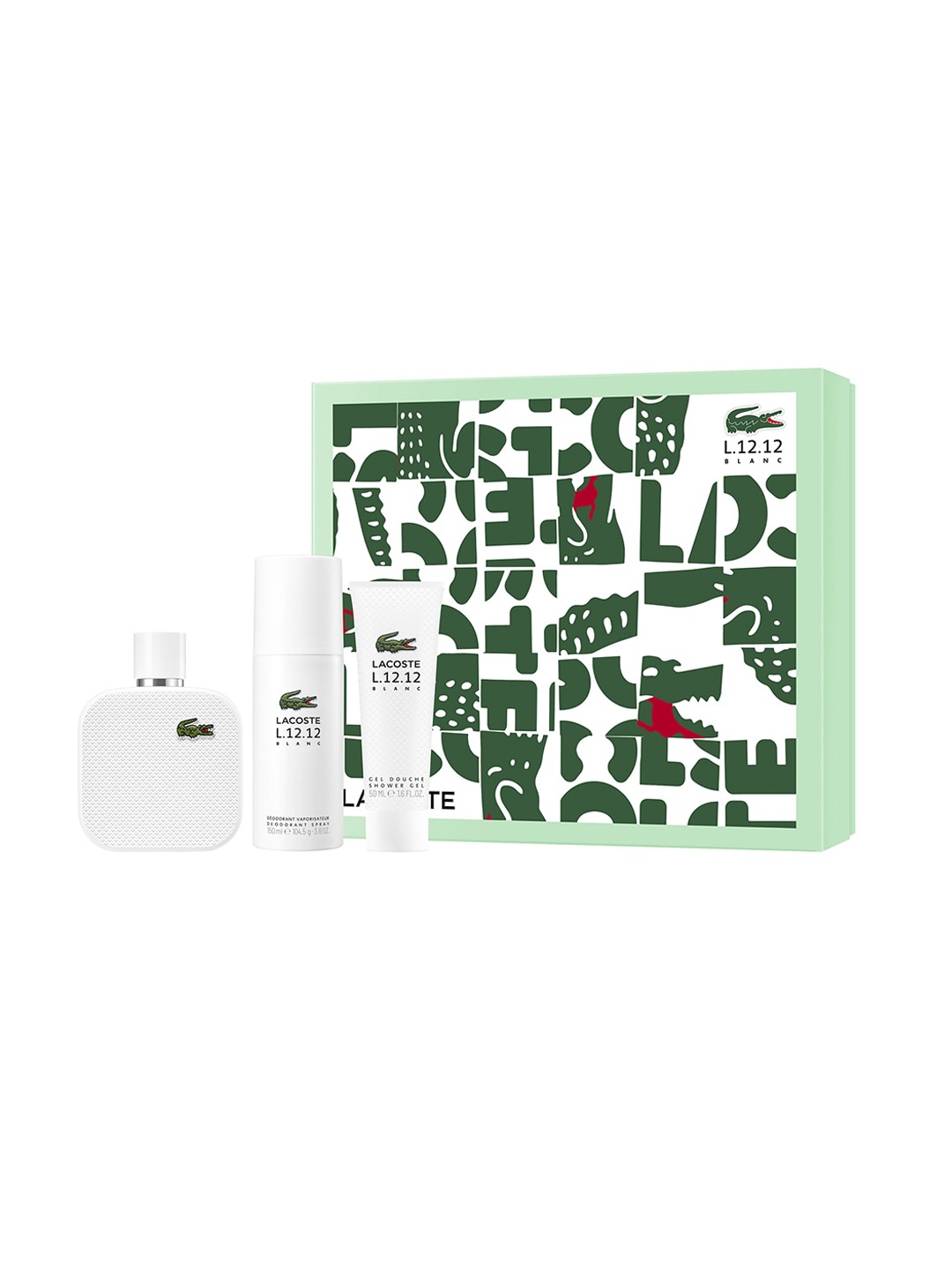 

Lacoste Men L.12.12 Blanc EDT 100 ml Shower Gel 50 ml & Deodorant Spray 150 ml Gift Set, White