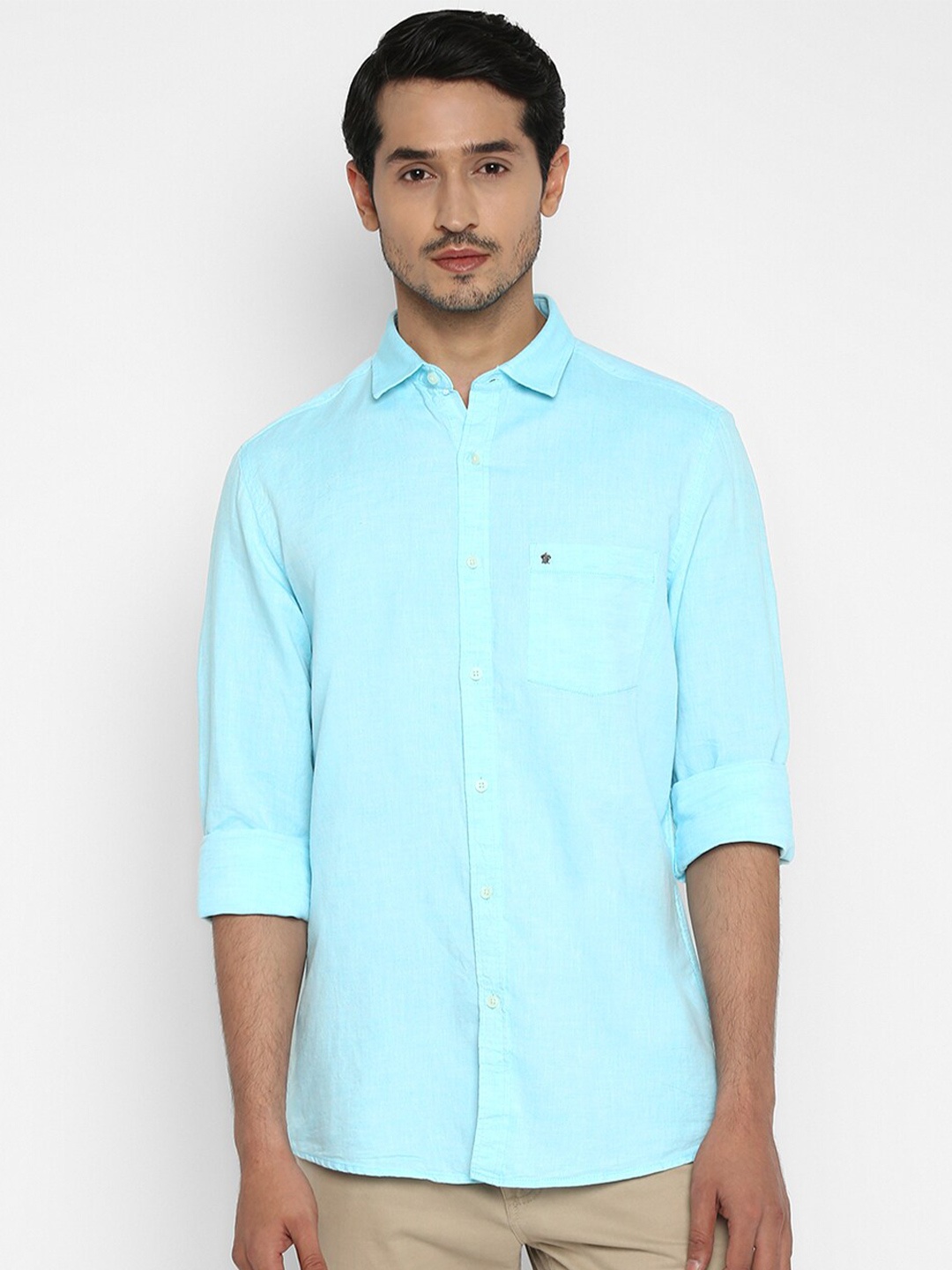 

Turtle Men Blue Slim Fit Linen Cotton Casual Shirt