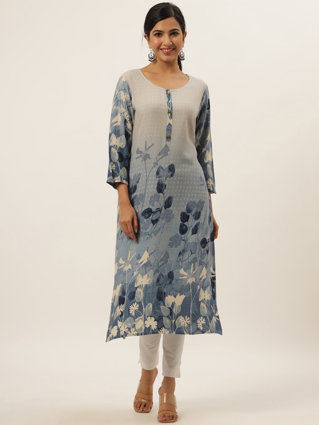

DIVYANK Women Blue Printed Embellished Floral Kurta