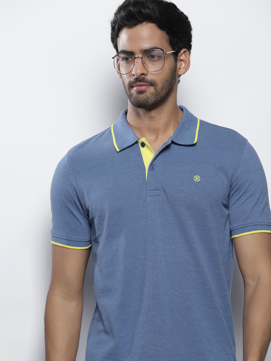 

Nautica Men Blue Solid Polo Collar T-shirt