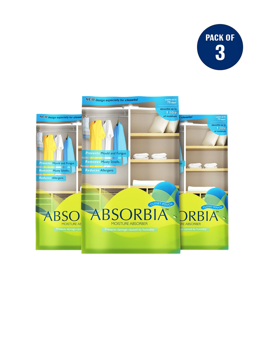 

Absorbia Set of 3 White Moisture Absorber Hanging Pouch 880ml Each