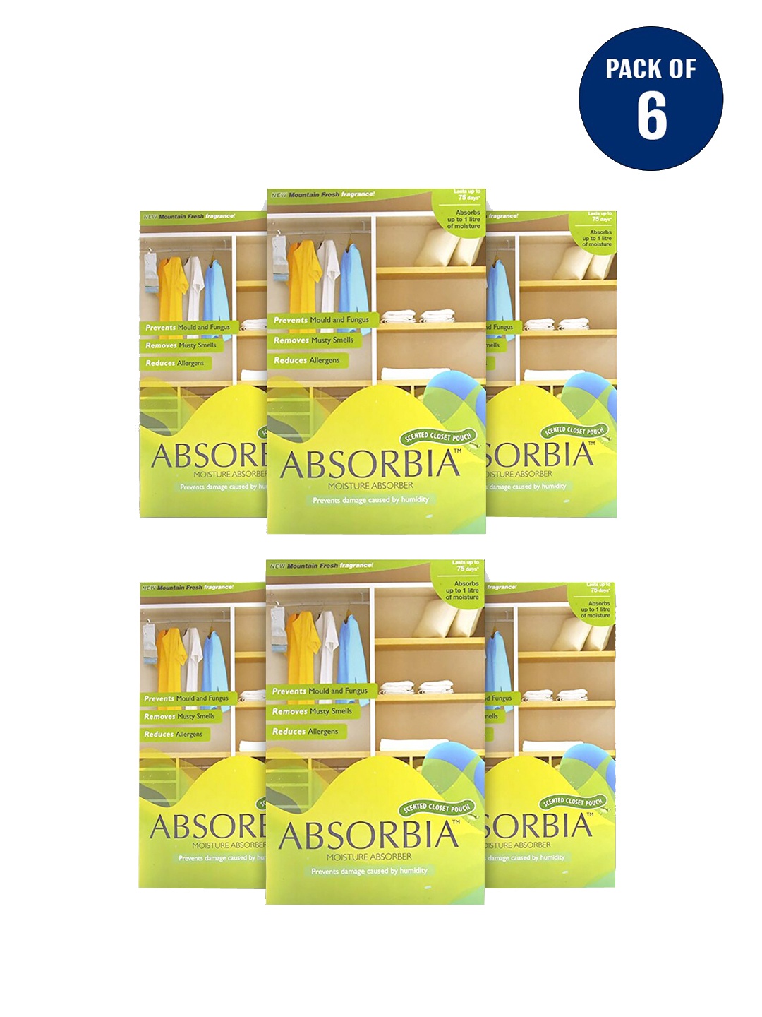 

Absorbia Pack of 6 Moisture Absorber Hanging Pouch, White